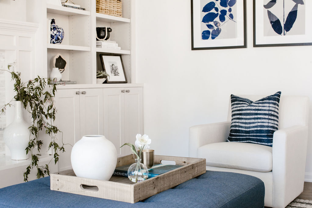 blue and white living room
