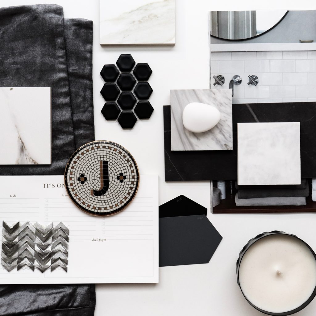 Interior design flat-lay with neutral tones.